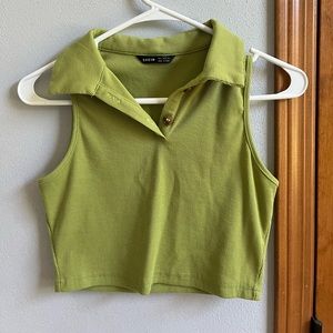 Green Collared Crop Top